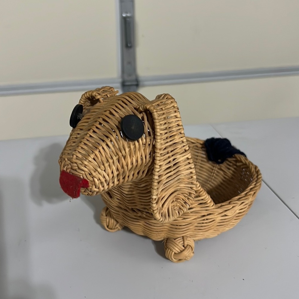 Vintage Dog Basket Wicker Bamboo